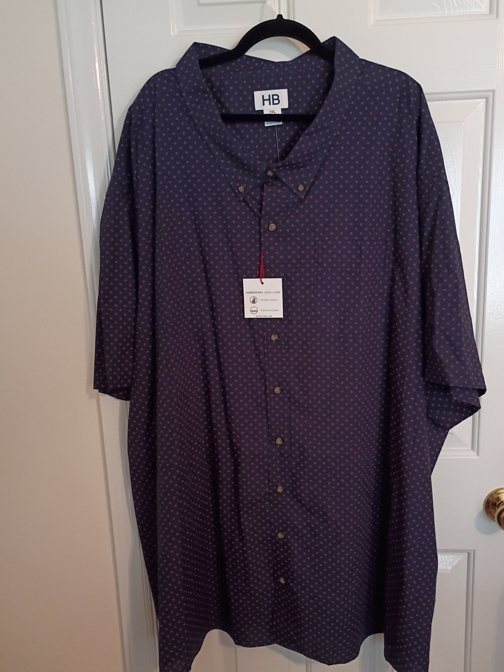 Men's HB Fit By DXL Navy/Maroon Dot Pattern Button Down Shirt Size 7 XL NWT